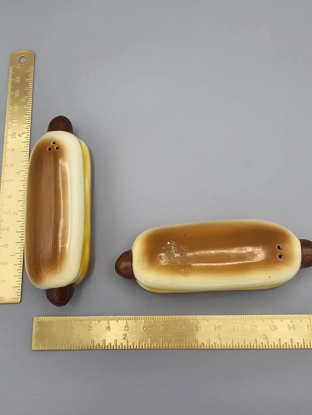 Vintage Hot Dog Shaped Salt and Pepper Shakers